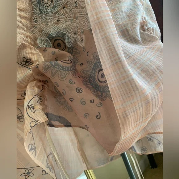 Vintage 90’s Dress Strapless Abstract Floral Beige With Pull-string Hem Size Med - Picture 8 of 10